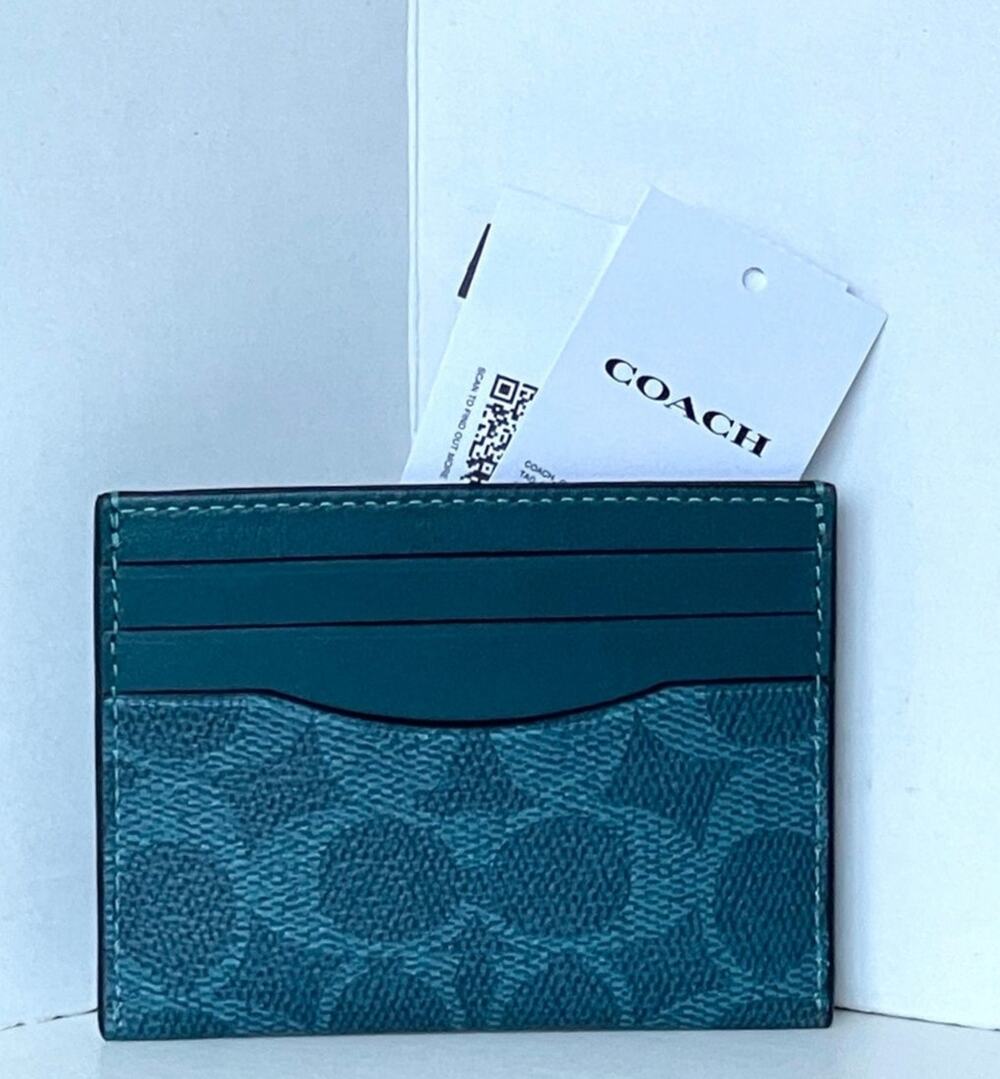 Coach CW366 Aquamarine Signature Canvas Slim ID Card Case
